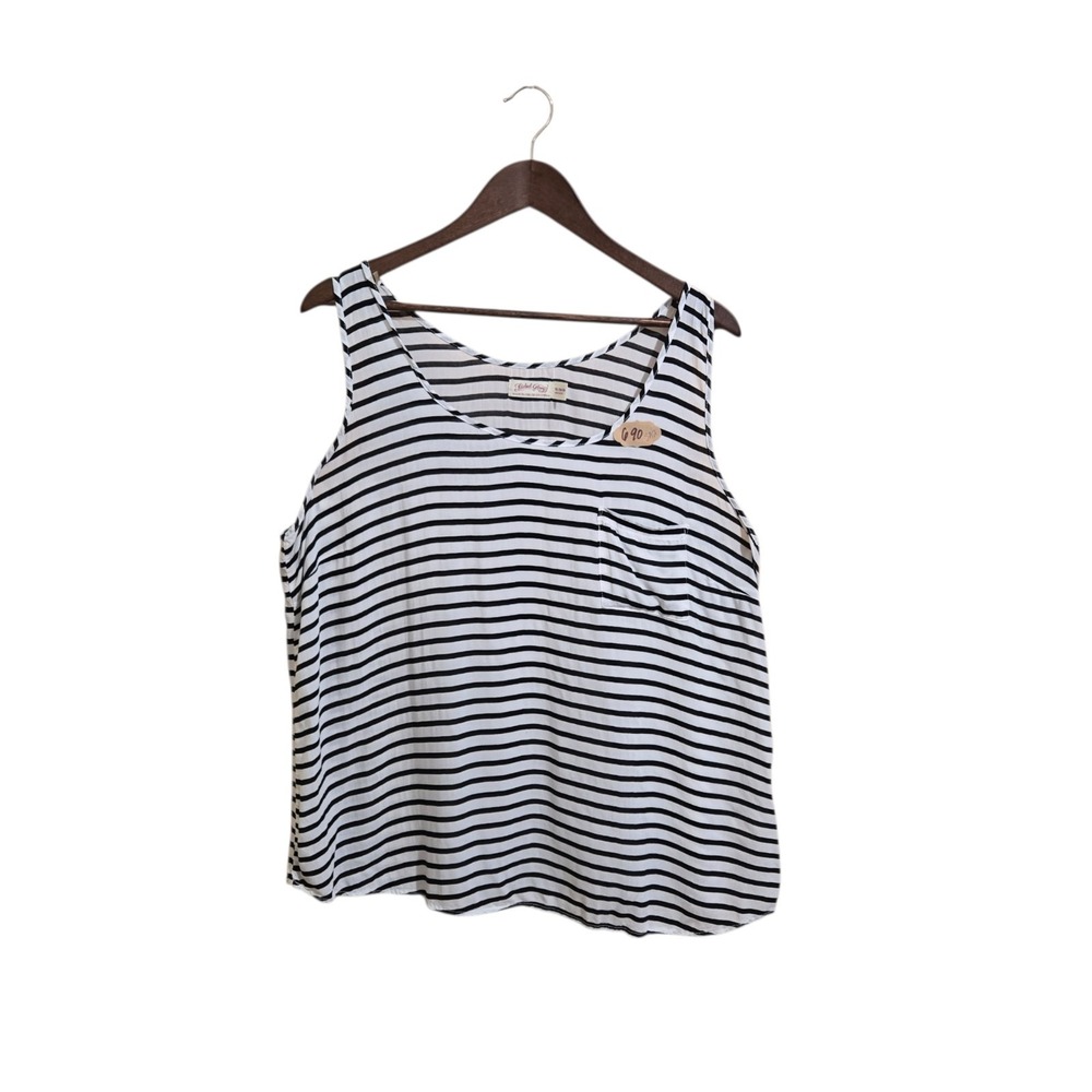 Faded Glory‎ Women's Tank Tip Size XL White Black Stripe Scoop Neck Sleeveless